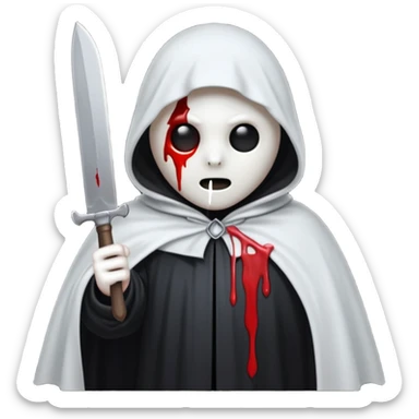 make a ghost face emoji with a cloak on and a bloody knife from the movie scream sticker