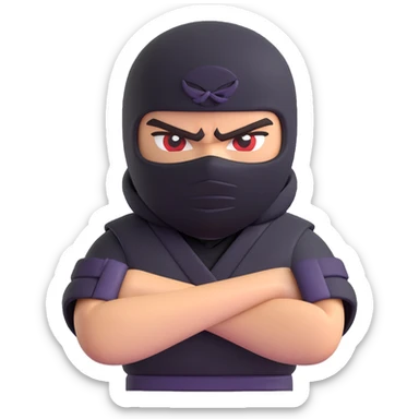 angry ninja emoji, crossed arms, glaring eyes, dark outfit sticker