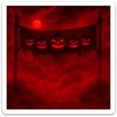 Change the color scheme to red and black with intense red fog and mist, creating an overall red horror palette. Keep all other details unchanged. sticker