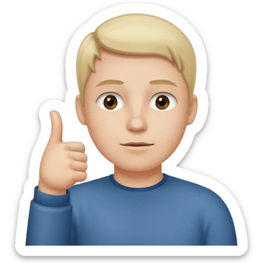 straight face with hand with only thumb sticking up right under chin pointing right sticker