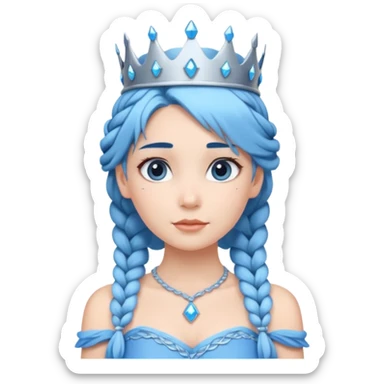 braided hair ice princess with crown blue hair sticker
