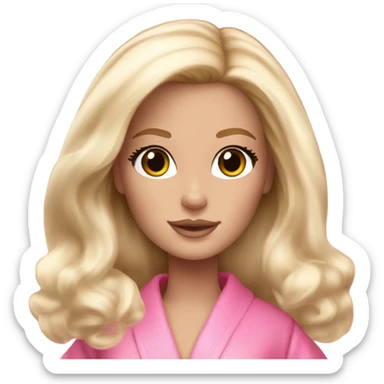 Pretty blonde Barbie with light skin and brown eyes, light pink fluffy robe sticker