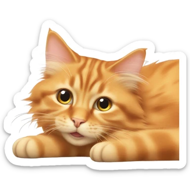orange long hair cat, cute laying down with paws up and big eyes cute sticker