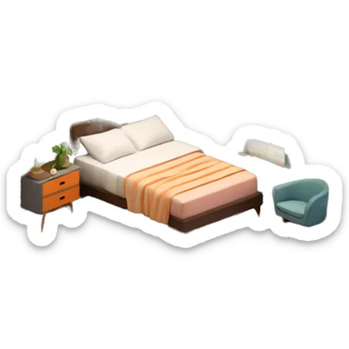 isometric-3d-cute-small-bedroom-mid-century modern-interior sticker