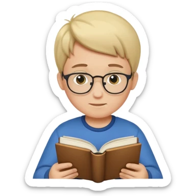 Boy reading books without glasses sticker