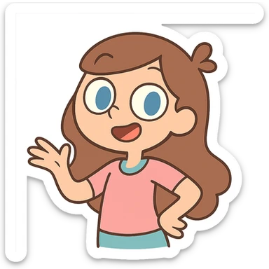 pastel toon style girl with brown hair and blue eyes sticker