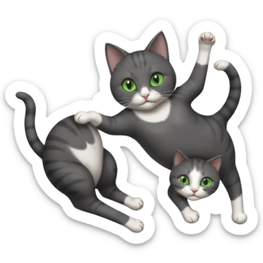 beautiful female solid dark grey cat with green eyes, white toes/paws and white patch on her chest playfully rolling upside down sticker