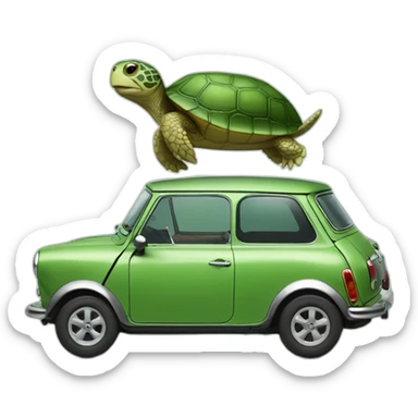 turtle driving a mini cooper sticker