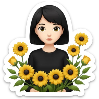 a pretty bratz fair girl with short black shaggy hair with a tall boy and flowers wearing black sticker