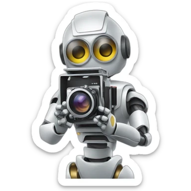 robot director holding a film camera sticker