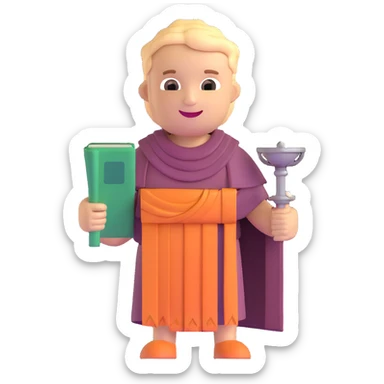 chatbot with toga and scroll, smiling sticker