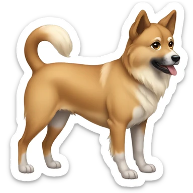 Light brown Eurasian dog standing. His face and back is full of dark brown spots sticker