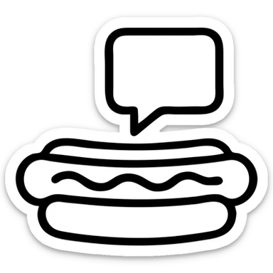hotdog with a speech bubble, outlined cartoon style, simple and bold sticker