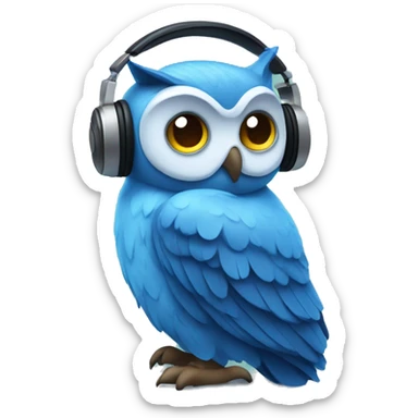 blue owl with a headphone listening to music sticker