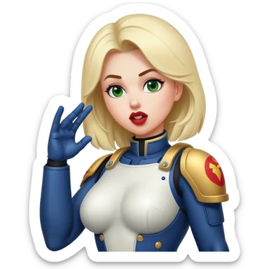 woman space marine in bodysuit salutes tongue out sticker