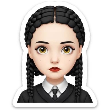wednesday addams face with 2 braids in her nevermore high uniform sticker