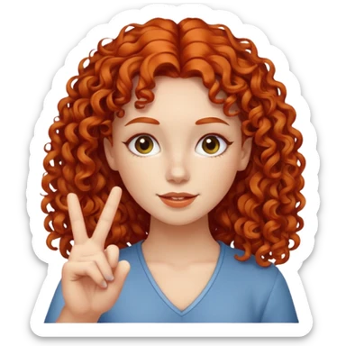 Redheaded girl with curly hair doing peace sign sticker