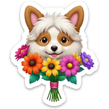 Cute dog holding flowers  sticker