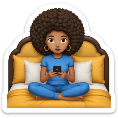 a slim thick black girl sitting on her bed with a big afroon her phone sticker
