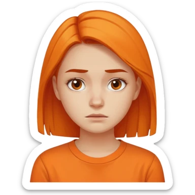 25 year old woman in orange shirt, she looks like she is in pain sticker
