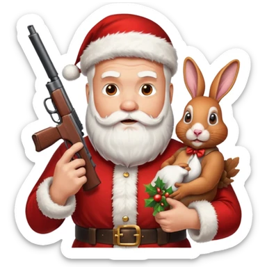 Santa holding a gun shooting a turkey and rabbit sticker