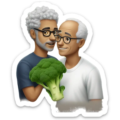 man in his 20s with broccoli hair and glasses kissing an aged man sticker