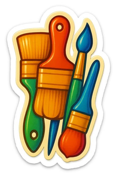 A paint brush set sticker with a vintage design and bright colors sticker