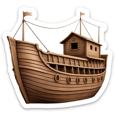 Empty wooden Noah's ark ship, massive and wide with no animals, realistic detailed wooden structure sticker