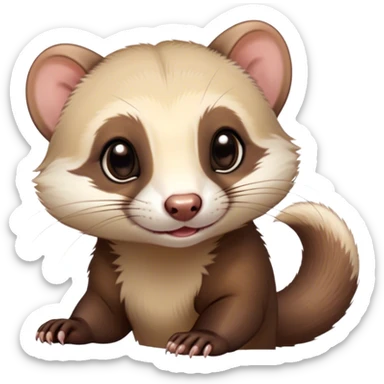 Cinematic Cute sable ferret Portrait Emoji, Head tilted playfully, with an elongated, flexible body and a characteristically curious expression, featuring a short, pointed snout, bright, sparkling eyes, and soft fur in warm brown and cream tones, Simplified yet irresistibly adorable features, highly detailed, glowing with a warm, friendly glow, high shine, affectionate and lively, stylized with a touch of whimsical mischief, soft glowing outline, capturing the essence of a fun-loving and mischievous sable ferret that feels like it could scamper straight into your heart! sticker