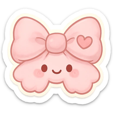 chibi style bow, pastel pink, soft fabric, cute and fluffy, kawaii style, heart motif sticker