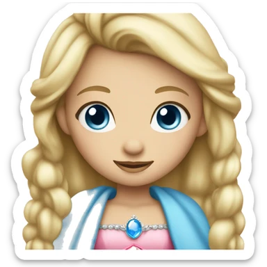 Little blonde princess with blue eyes with pink princess crown sticker