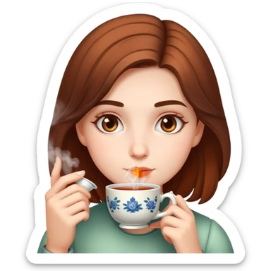 girl drinking tea with steam sticker