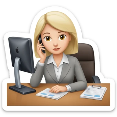 A female office worker who undertakes the work or tasks to respond to the customer's sales request, no headsets or telephones. Can you add a general office background to better set the context? sticker