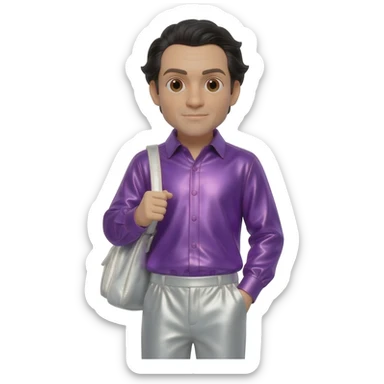 Jeff Fatt from The Wiggles with brown eyes, black hair, purple metallic shirt, white metallic baggy pants sticker