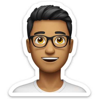 young man tanned whit black hair straight whit circular glasses. raising hands sticker