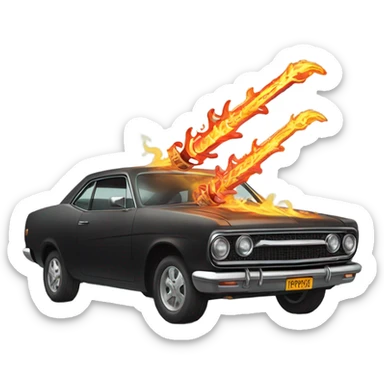 car with bones and sword with fire breath  sticker
