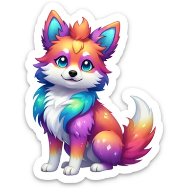 Vibrant multicolored Falvie-Fionbri-creature-sparkle-dog-fursona, full body sticker