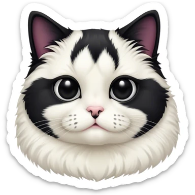 Fluffy and fat tuxedo cat with a black nose  sticker