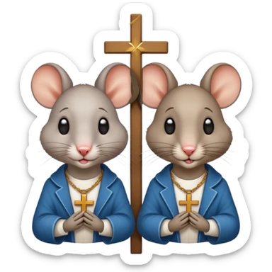 Male and female rat in bed together with a crucifix sticker