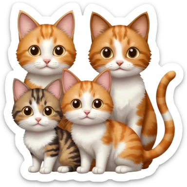 3 small cats different colours including brown tabby and white, light patchy calico, and ginger and white sticker