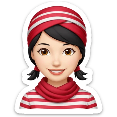 marinera de pelo negro con camisa a rayas y pañuelo rojo sticker