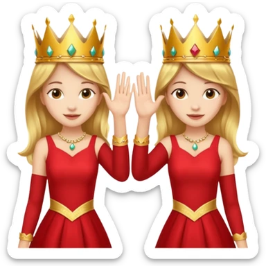Two women wearing crowns and identical outfits giving each other a high five. sticker