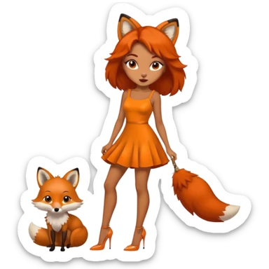 Pretty girl with caramel skin and freckles. Wearing a small sexy dress. Also dressed as a fox wearing heels sticker
