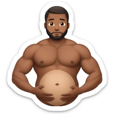 A shirtless pregnant burly black man holding his pregnant belly  sticker
