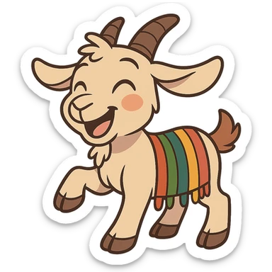 cartoon sticker of a happy colorful Kurdish kid goat, no flag, no text, suitable for WhatsApp and Instagram, transparent background sticker