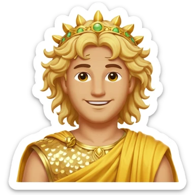 Sol, God of Sun from Roman Deities with long golden blonde wavy hair, yellow sequin toga  sticker