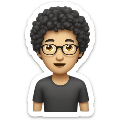 Asian man with round glasses and natural perm eating chicken sticker