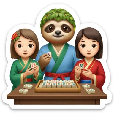 A sloth playing mahjong with two Chinese sticker