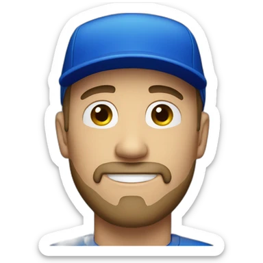 white man with goatee and blue cap sticker