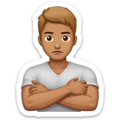 man mad with crossed arms holding his neck￼ sticker